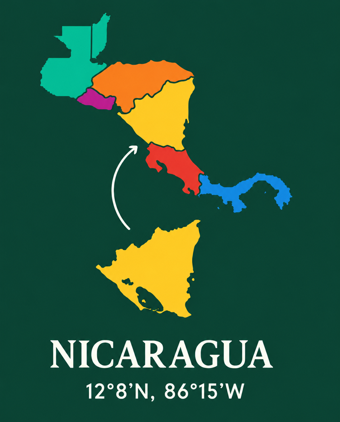 Mapa de Centroamérica con Nicaragua destacada